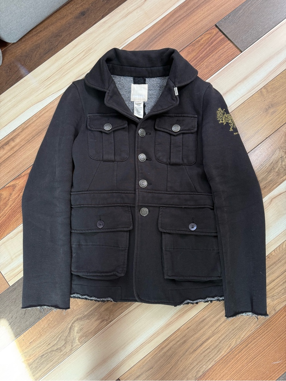 Diesel Black Military Field Jacket with Embroidered Sleeve Detail